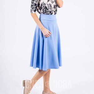 Agnes & Dora™ Midi Skirt in Solid Denim Liverpool